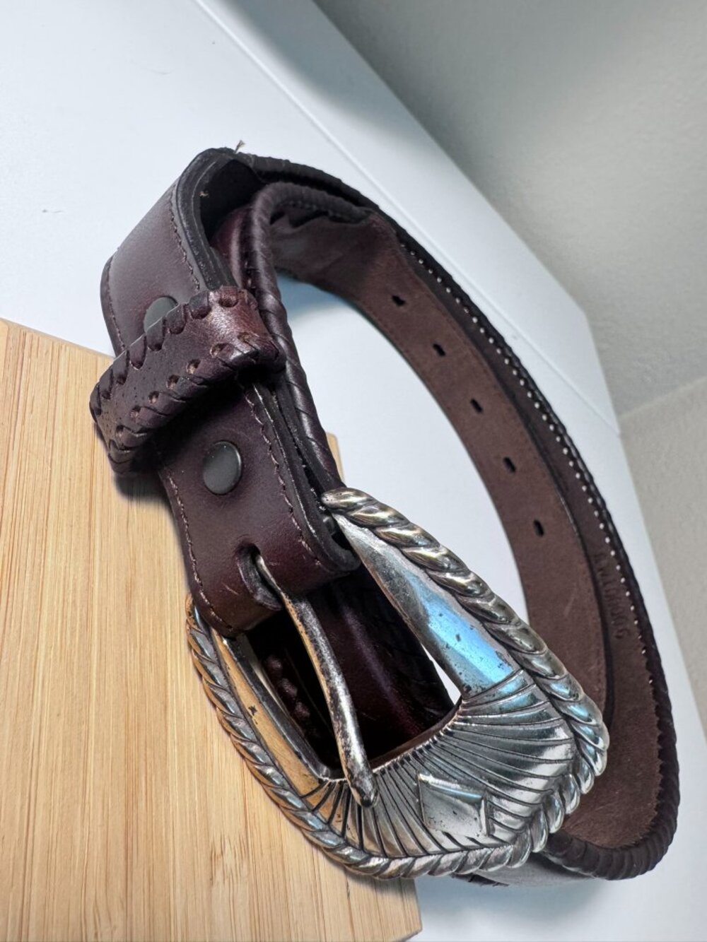Reward Genuine Leather Brown Belt Size 36 Western Style Silver Tone
